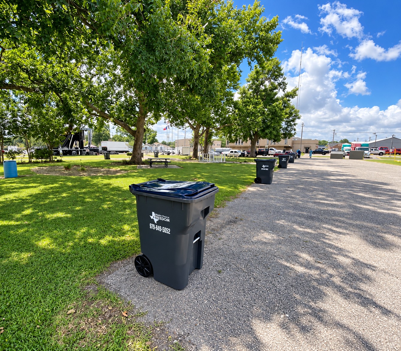 Waste Choice Freedom residential garbage cart at the curb